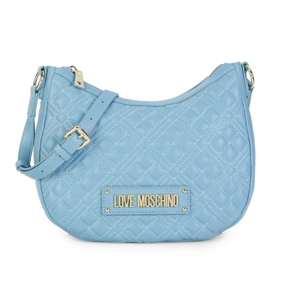 Love Moschino Quilted Logo Hobo Bag Blue